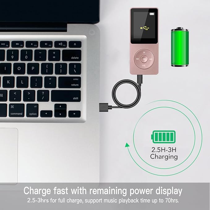 AGPTEK A02S 16GB MP3 Player, 70 Hours Playback Lossless Sound Music Player, Supports up to 128GB, Rose Gold