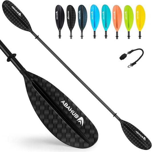 Abahub 1 x Carbon Kayak Paddles, 90.5 Inches Kayaking Oars for Boating, Canoeing with Free Paddle Leash, Carbon Fiber Shaft Black/Blue/Green/Orange/Yellow/White/Red Plastic Blades