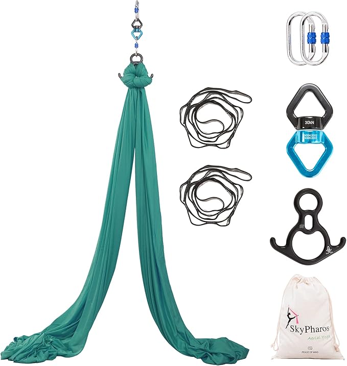 Aerial Silks Yoga Swing Set - 9/11 Yards Aerial Yoga Hammock Kit Anti-Gravity Flying for Fitness, Low/Non Stretch Nylon Tricot Fabric Hardware Included for Dance