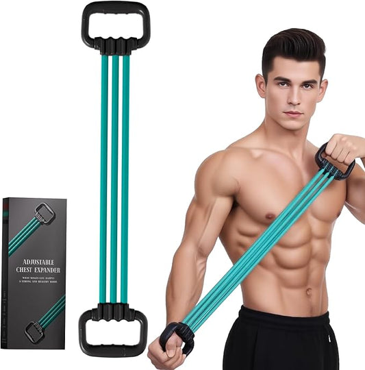 6-Pipe Chest Expander & Shoulder Stretcher - Adjustable Detachable Resistance Tubes for Home Gym, Rehab, Strength Training + Easy Workout Guide (Men/Women)