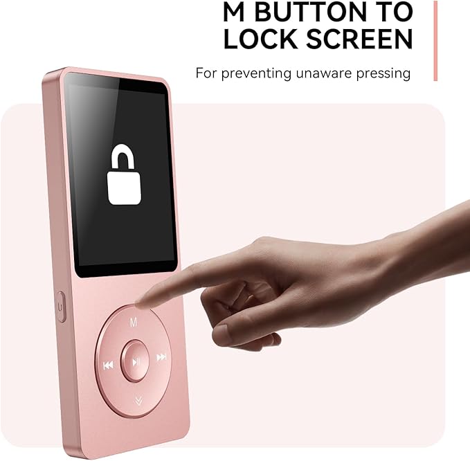 AGPTEK A02 MP3 Player with Bluetooth 5.3, 1.8 inch Screen Portable Music Player with Speaker, FM Radio, Voice Recorder, Supports Expanded Up to 128GB(Rose Gold, 64GB)