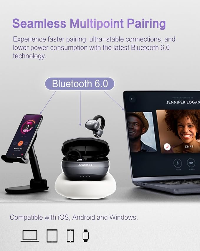 A50 Clip on Earbuds, Bluetooth 6.0 Wireless Open Ear Headphones w/5.3g Weightless Comfort,48H Playtime,3D Soundstage,Clear Call Mics,IPX5,Multipoint Connection,Fit for Workout Rose Glod