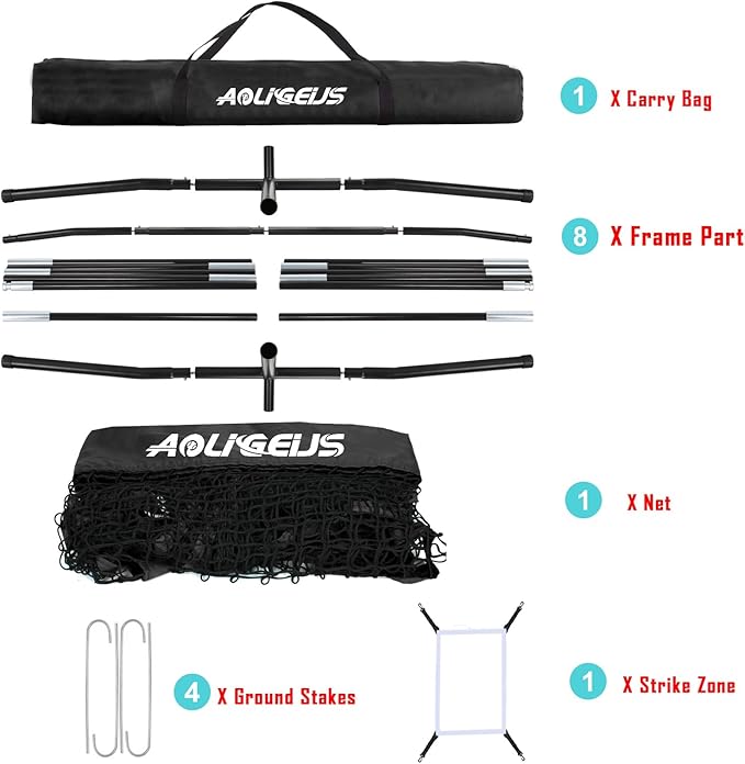 7'X7' Baseball Softball Practice Net,Pitching Net,Batting Net,with Baseball Tee,Bonus Strike Zone and Bow Frame,for Hitting,Pitching, Catching