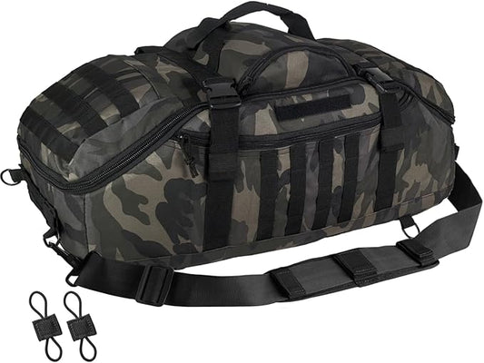 55L Large Duffle Bag, 3-in-1 Tactical Backpack MOLLE Pack for Gym, Sports, Outdoor, Black Camo