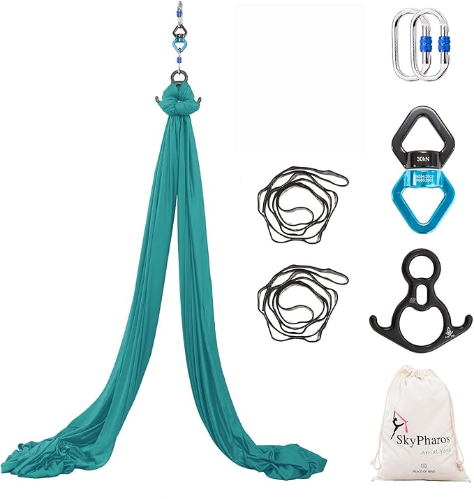 Aerial Silks Yoga Swing Set - 9/11 Yards Aerial Yoga Hammock Kit Anti-Gravity Flying for Fitness, Low/Non Stretch Nylon Tricot Fabric Hardware Included for Dance