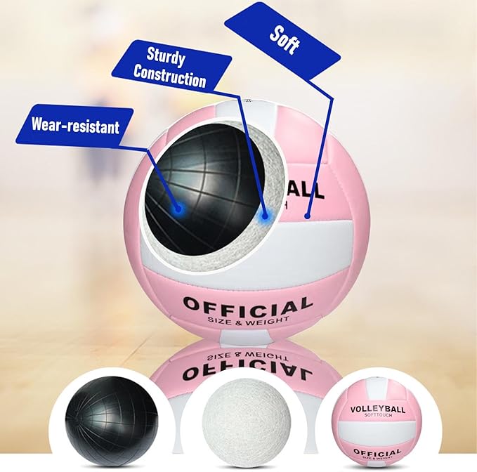 6 Pack Official Size 5 Synthetic Leather Volleyballs, Includes Pump and Net Bag, Volley Ball for Indoor and Outdoor Competition