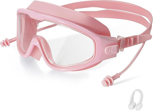 Adult Swimming Goggles,Leak-Proof,Anti-Fog Pool Glasses,Wide View Swim Goggles with Ear Plugs and Nose Clip
