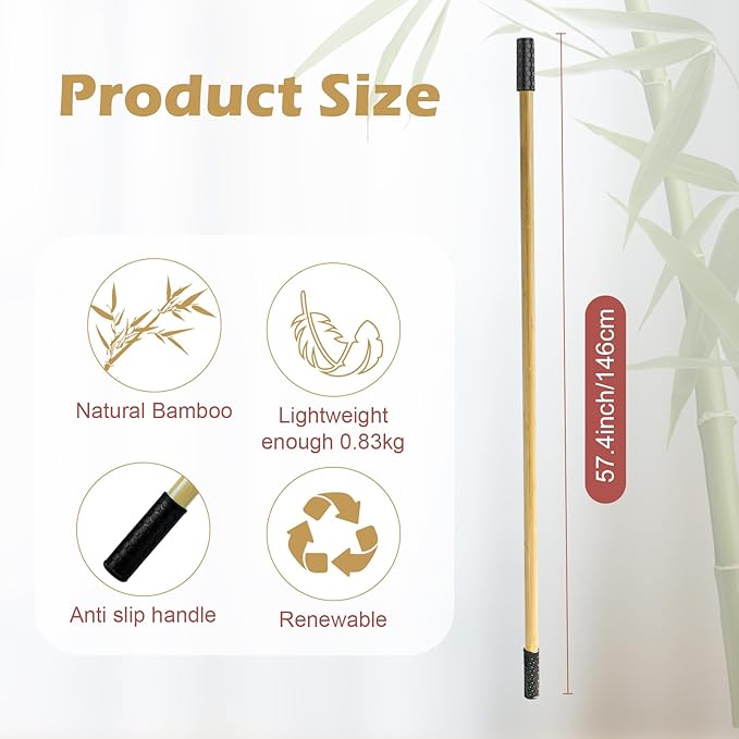 5ft Yoga Stick from Natural Bamboo - Non-Slip Handle Stretching Stick for Mobility,Versatile Exercise Tool with Flexibility,Stretch Bar for All Fitness Levels,Rehabilitation,and Posture