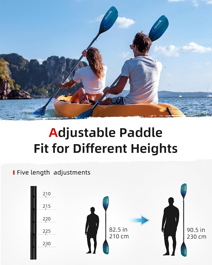 Abahub Adjustable Kayak Paddle 210-230 cm/ 230-250 cm Floating Kayaking Oars Boating Oars Canoeing Oars Black