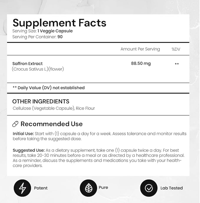ACEWORKZ Saffron Supplement - 100% Pure Saffron Extract Capsules - Support Weight Management, Craving Control & Eye Health - for Women & Men (90 Capsules)