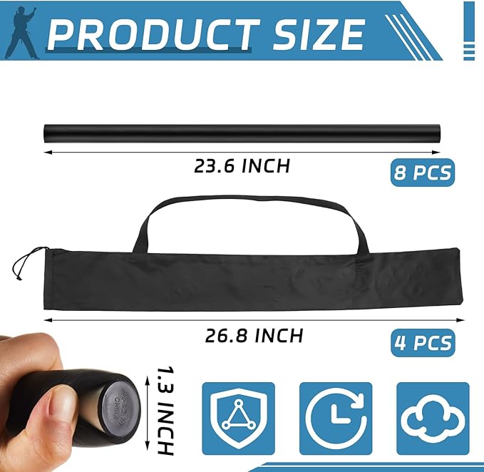 8 Pieces 23.6 Inches Foam Padded Escrima Sticks for Safe Practice Training Martial Arts and Karate with 4 Carry Bag Case