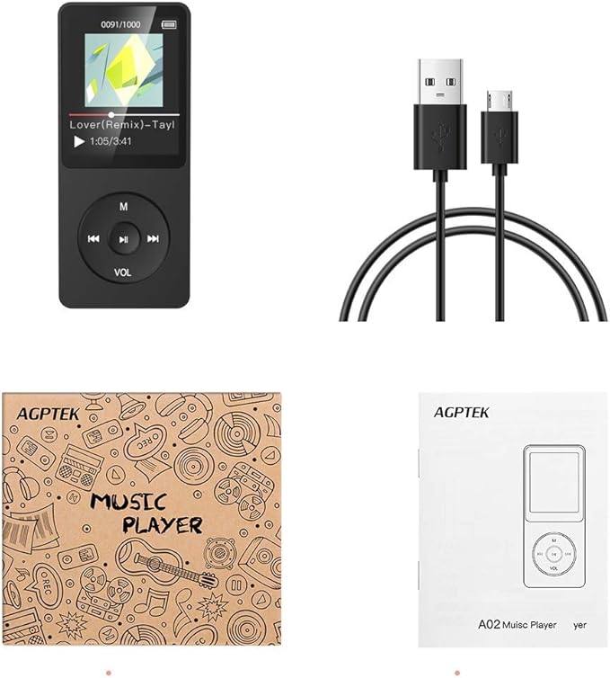 AGPTEK A02S 16GB MP3 Player, 70 Hours Playback Lossless Sound Music Player, Supports up to 128GB, Black
