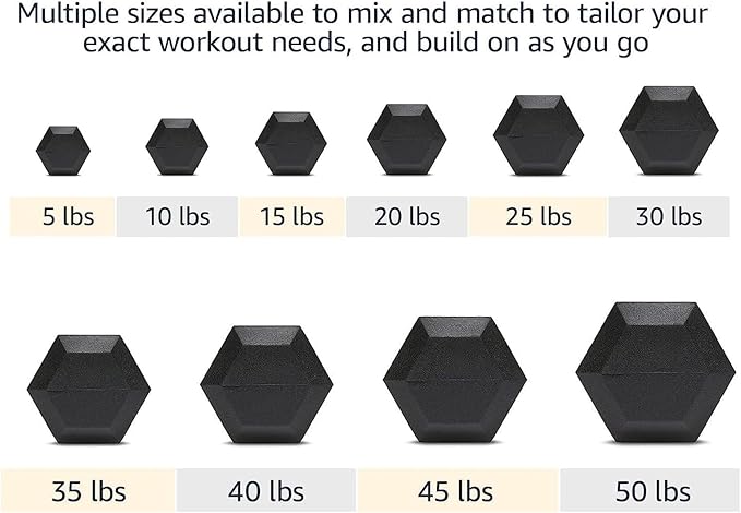 6-10 Pair Iron and Rubber Dumbbell Set 350/450 and 550 lbs 5-50 lbs Hand Free Weight for Strength Hex Coated Weights with Vertical Storage Rack Home Gym 5-50 lb - Black