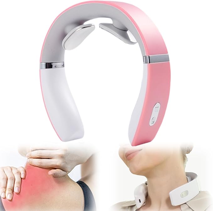 4-Head Electric Massagers Set, Vagus Nerve Stimulator Neck, 6 Modes & 16 Levels, Ergonomic Design, Promote Muscle Relaxation (Pink)
