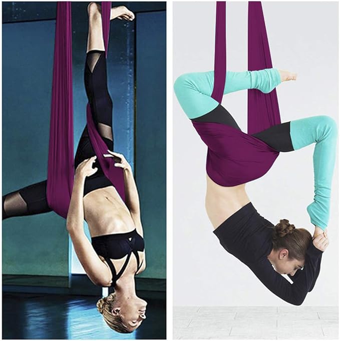 Aerial Yoga Swing Set with 2 Extension Straps - Anti-Gravity Aerial Yoga Hammock Sling for Inversion Exercises, Indoor Outdoor Home Gym Fitness Equipment