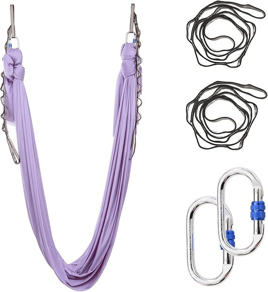 5.5 Yards Aerial Silks Yoga Swing Set - Aerial Yoga Hammock Kit Anti-Gravity Flying for Fitness, Low/Non Stretch Nylon Tricot Fabric Hardware Included for Dance