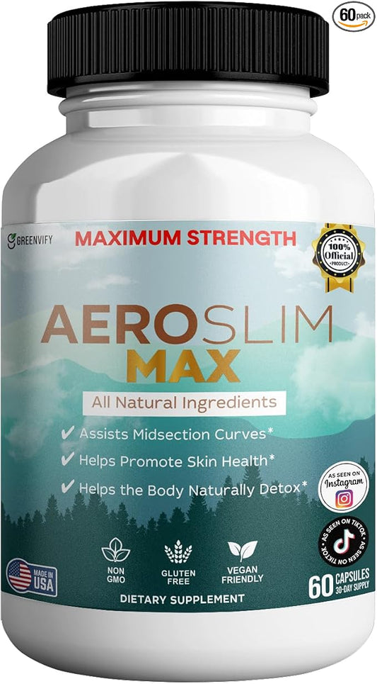 Aeroslim Max Natural Dietary Supplement, 60 Capsules, Maximum Strength, Vegan, Gluten Free, Non-GMO, Made in USA (1)