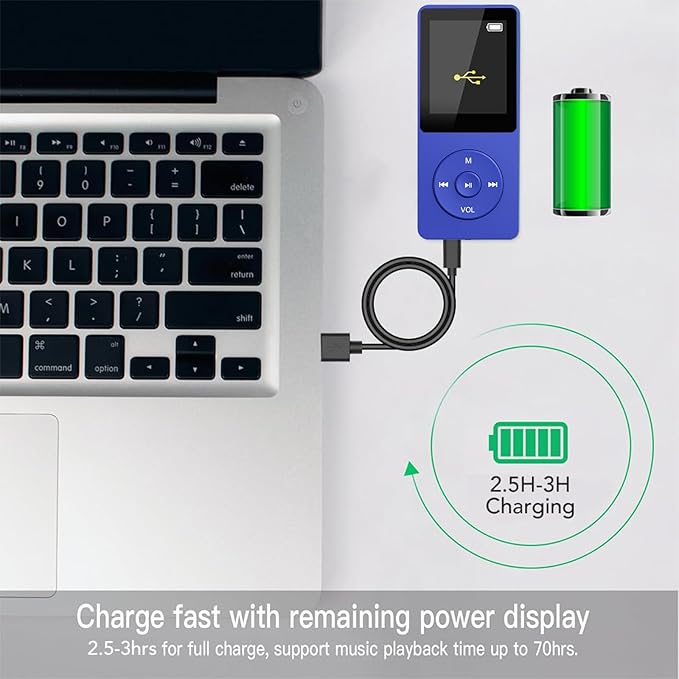 AGPTEK A02PL 64GB MP3 Player, 70 Hours Playback Lossless Sound Music Player, Supports up to 128GB(Deep Blue)