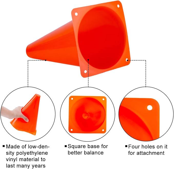 7 Inch Cones Sports, 24 Pack Orange Soccer Cones Agility Field Marker Plastic Traffic Training Cones for Basketball Football Skating Drills Practice - Indoor and Outdoor Festive Events Obstacle Course