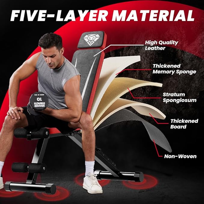 Adjustable Weight Bench, Workout Bench with Adjustable Headrest for Full Body Workout, Fast Folding 660LBS Stable Weight Bench for Men Women Versatile Workouts and Workout Bench for Home Gym (Black)