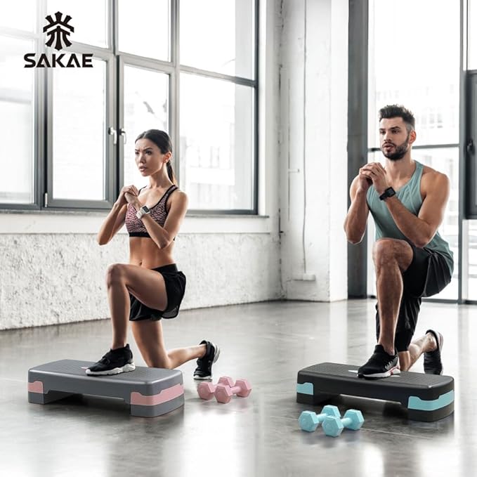 Aerobic Stepper Set with Dumbbells & Measuring Tape, Adjustable Height 2 Level Risers Workout Exercise Step Platform, 4 Colors, the Ultimate Gift for a Joyful Holiday and Merry Christmas