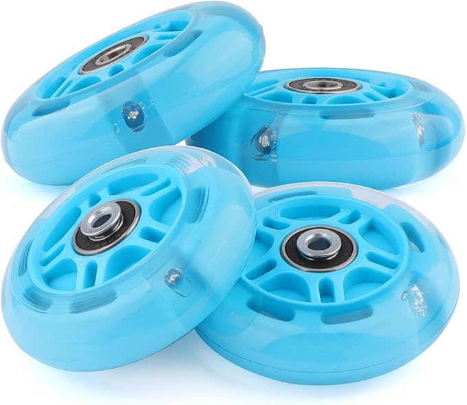 8pcs Inline Skate Wheels Led Light-Up Wheels 64/70/72/76/80mm w/Bushings 85-88A for Kids and Youth Beginners Children's Inline Skates Indoor/Outdoor Use (Blue, 80mm)