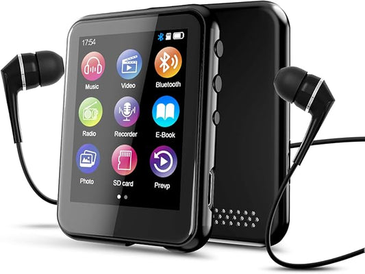 64GB MP3 Player with Bluetooth 5.3, QNGEE 2.4 inch Full Touchscreen Music MP3 for Kids, FM Radio, Voice Recorder, HiFi Sound, E-Book, Earphones Included