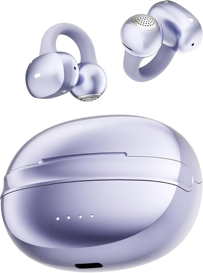 A50 Clip on Earbuds, Bluetooth 6.0 Wireless Open Ear Headphones w/5.3g Weightless Comfort,48H Playtime,3D Soundstage,Clear Call Mics,IPX5,Multipoint Connection,Fit for Workout Running Purple