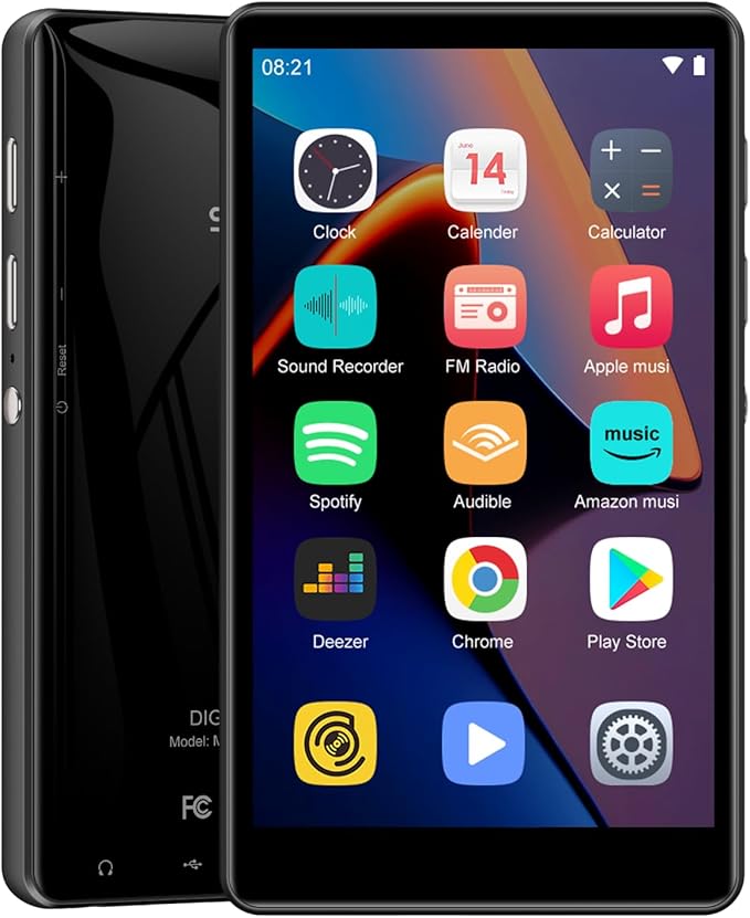 80GB MP3 Player with Bluetooth and WiFi, SWOFY M503Pro Mp3 & Mp4 Music Player with Spotify, Amazon Music, Audible, Browser, 4.0" Touch Screen Android Player with Speaker, FM Radio, Up to 512GB Black