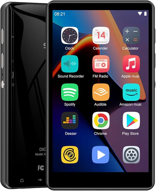 80GB MP3 Player with Bluetooth and WiFi, SWOFY M503Pro Mp3 & Mp4 Music Player with Spotify, Amazon Music, Audible, Browser, 4.0" Touch Screen Android Player with Speaker, FM Radio, Up to 512GB Black