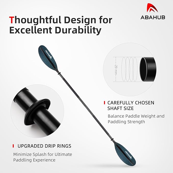 Abahub Kayak Paddle, 90.5 Inches Kayaking Oars for Boating, Canoeing with Free Paddle Leash, Aluminum Alloy Shaft Black/Blue/Green/Orange/Yellow Plastic Blades