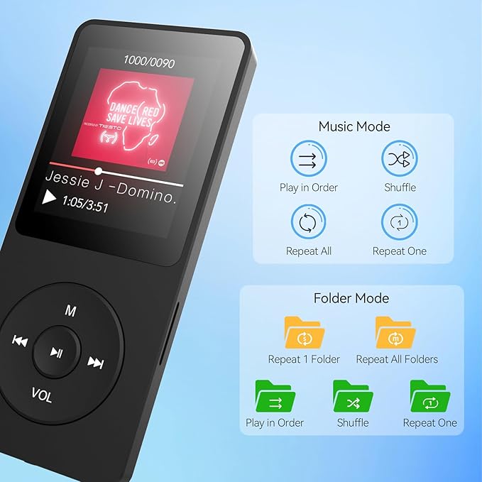 AGPTEK A02PL 64GB MP3 Player, 70 Hours Playback Lossless Sound Music Player, Supports up to 128GB(Black)