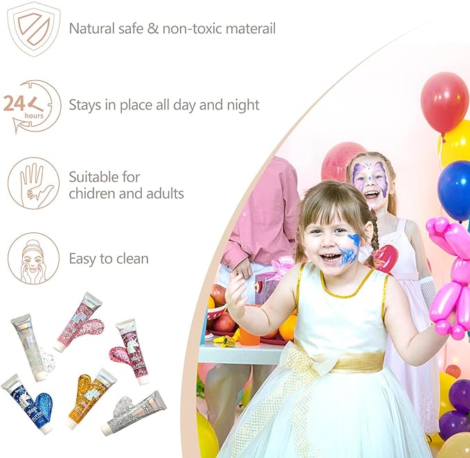 6PCS Red Face Body Glitter Gel，Holographic Chunky Sequins Body Glitter Paint for Party Singer Concerts Music Festival Rave Accessories for Girls Women Face Body DIY Sparkling Makeup