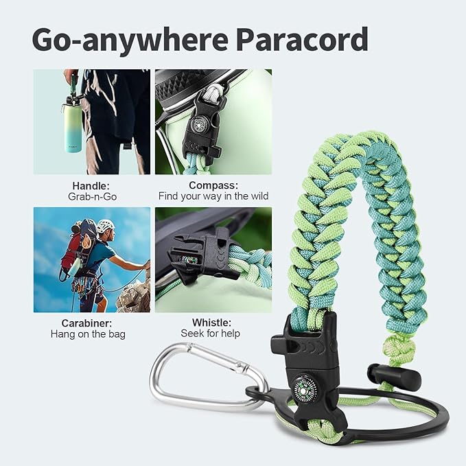 40 oz Insulated Water Bottle with Straw (Cold for 48 Hrs), Stainless Steel Triple Wall Vacuum Sports Water Jug, Leakproof Hydro Cup Flask with Paracord Handle & Straw Spout Lids & DIY Stickers