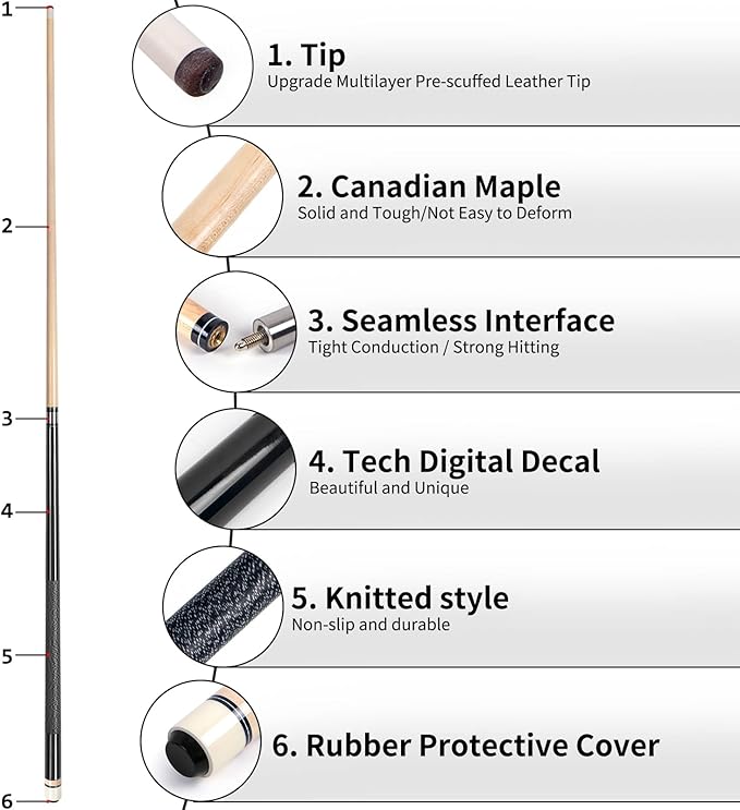 AKLOT Pool Cues,Set of 4 Pool 58" Cue Sticks Canadian Maple Wood Cue Stick for Professional Billiard Players 18 19 20 21 oz