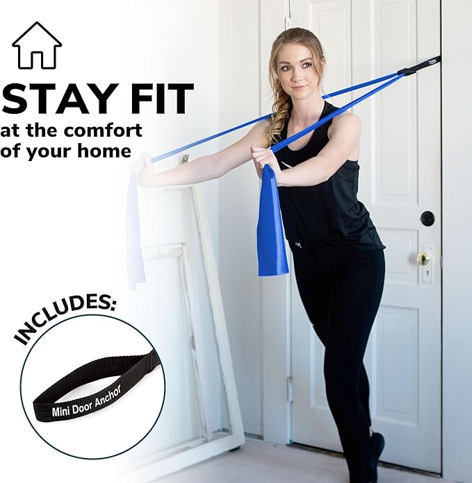 7Ft Long Resistance Bands for Stretching - Resistance Bands Set with Door Anchor - Exercise Bands Including Carry Pouch, E-Book & App - Latex-Free Workout Bands