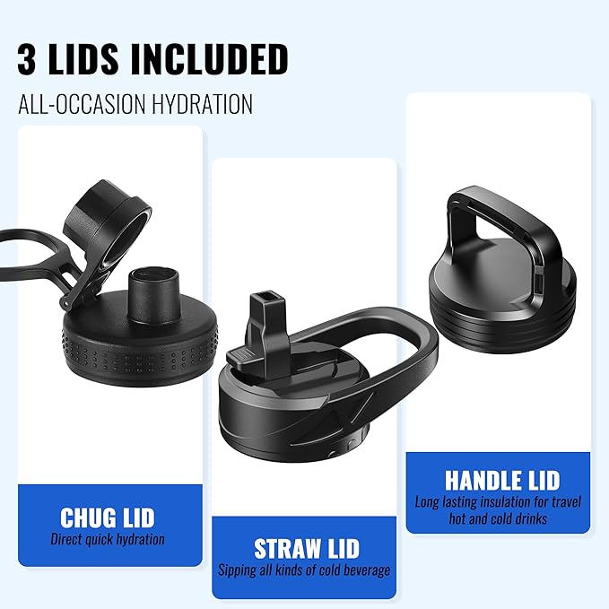 64oz Insulated Water Bottle with Straw, Half Gallon Stainless Steel Vacuum Water Jug, Large Thermal Water Bottle Flask with Leakproof 3 Lids for Travel, Camping, Gym Sports Seafoam