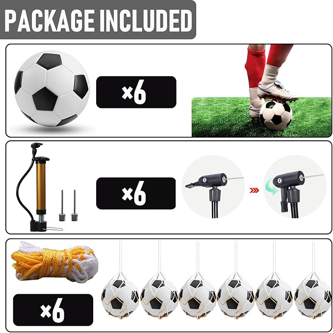 6 Pcs Deflated Soccer Ball Bulk with Pump Size 5/4/3 Sport Soccer Ball Training Ball for Adult Soccer for Game Match Birthday Party Gift