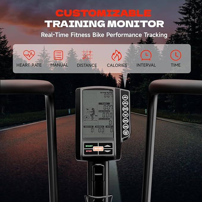 Air Bike, Exercise Bike with Magnetic & Air Resistance Fan Bike, Stationary Bike for Home Cardio Workout, Adjustable Indoor Cycling Bike with APP & Dual Action Handlebars, 350lb Capacity