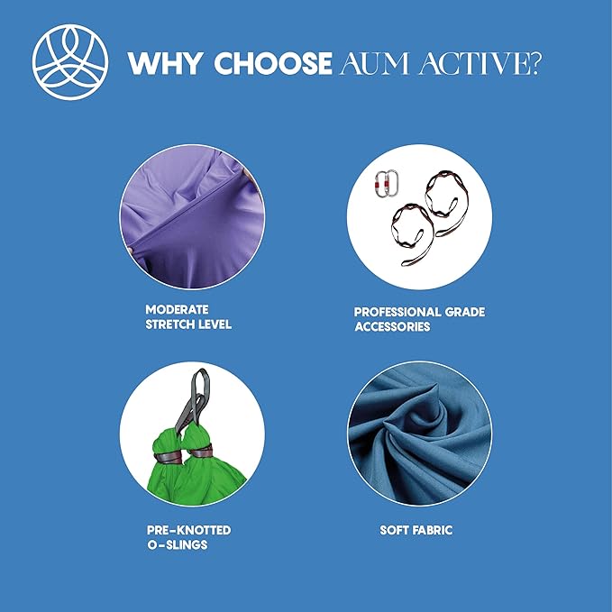 Aerial Silk Yoga Hammock & Swing for Home, Inversion Exercises, Starter Kit for All Levels - Durable with Extension Straps, Carabiners, and Pose Guide