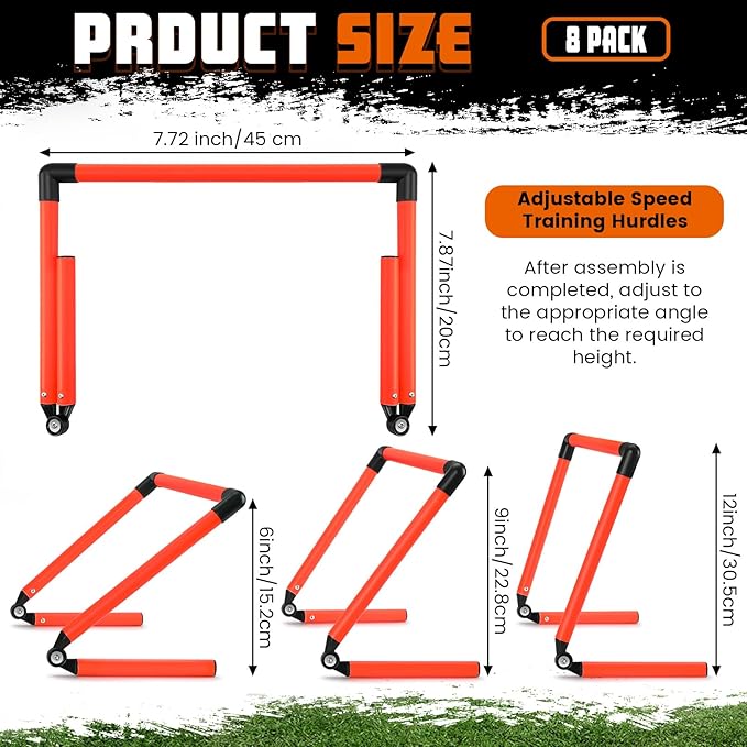 8 Pcs Adjustable Speed Training Hurdles 6" 9" 12" Speed Agility Hurdle Jumping Training Fitness Equipment Plyometric for Athletes Soccer Basketball Track Field