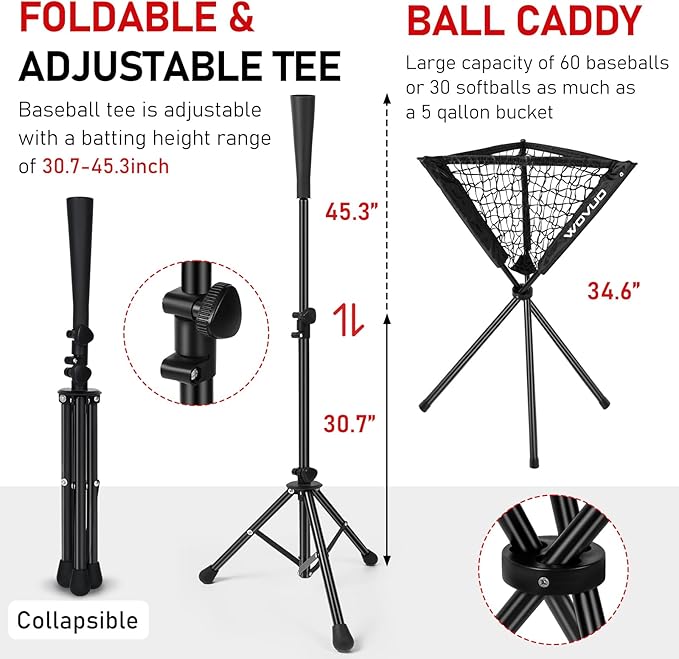 7x7 ft Baseball Net for Batting Pitching Hitting, Softball Pitching Net with Strike Zone, Tee, Ball Caddy, Softball Batting Net Baseball Training Equipment for Kids Adult Youth Sport Practice