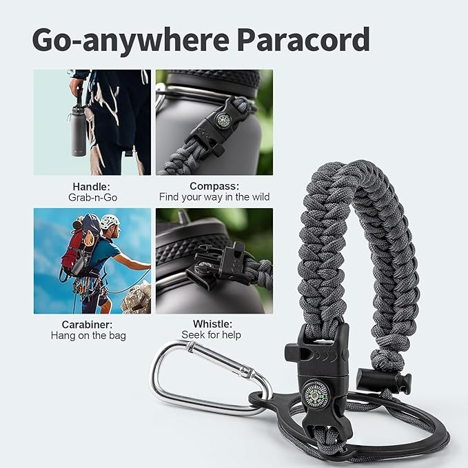 40 oz Insulated Water Bottle with Straw (Cold for 48 Hrs), Stainless Steel Triple Wall Vacuum Sports Water Jug, Leakproof Hydro Cup Flask with Paracord Handle & Straw Spout Lids & DIY Stickers