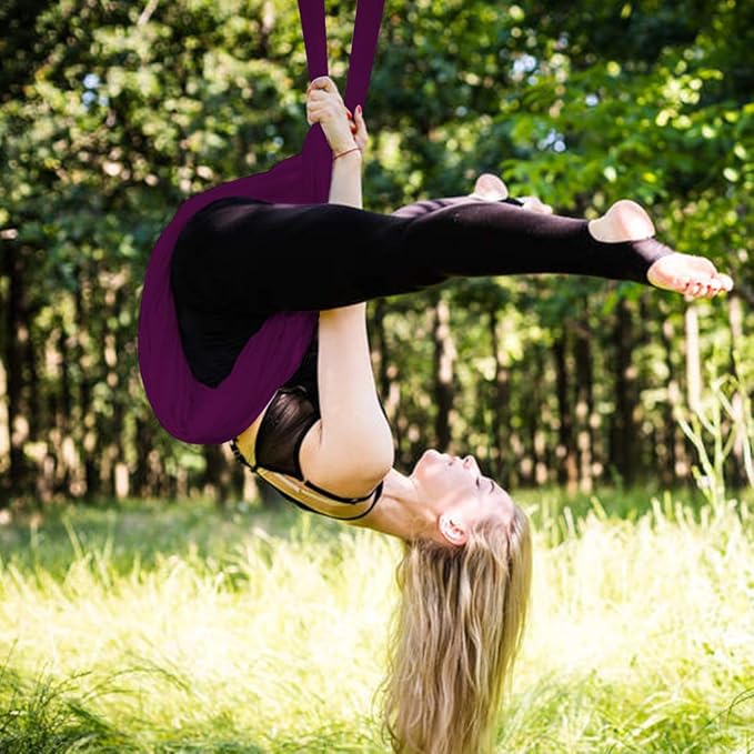 Aerial Yoga Swing Set with 2 Extension Straps - Anti-Gravity Aerial Yoga Hammock Sling for Inversion Exercises, Indoor Outdoor Home Gym Fitness Equipment