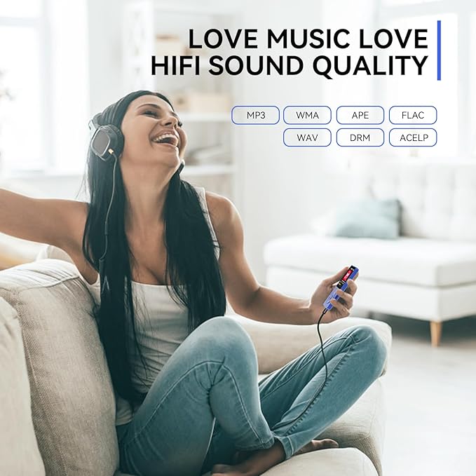 AGPTEK A02 MP3 Player with Bluetooth 5.3, 1.8 inch Screen Portable Music Player with Speaker, FM Radio, Voice Recorder, Supports Expanded Up to 128GB(Blue, 32GB)