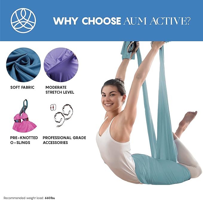Aerial Silk Yoga Hammock & Swing for Home, Inversion Exercises, Starter Kit for All Levels - Durable with Extension Straps, Carabiners, and Pose Guide