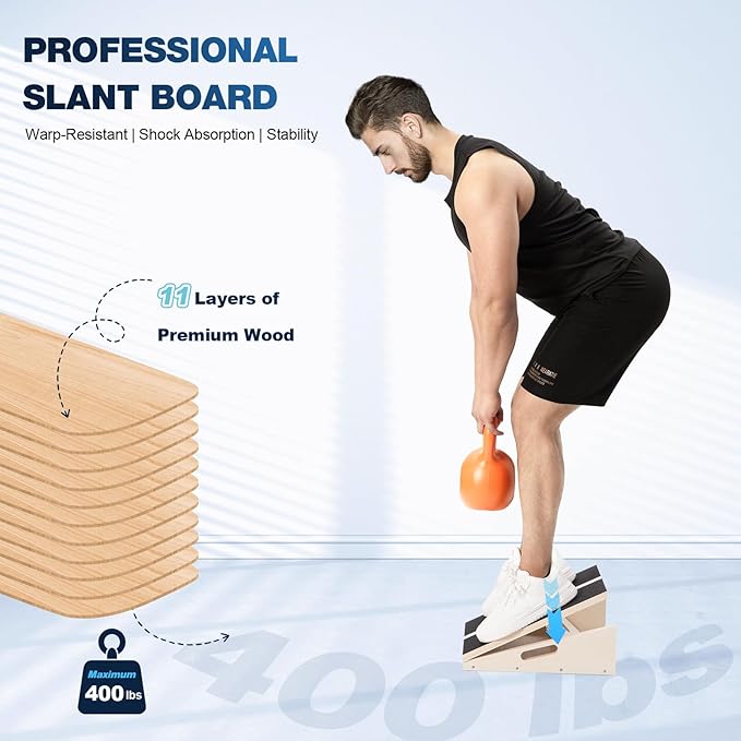 Adjustable Wooden Slant Board, 5 Angles (15°–35°) for Safe Stretching, Squats & Rehab – Anti-Slip top & Base, Durable 10-Layer Wood, Supports up to 400lbs for Home Gym & Recovery use