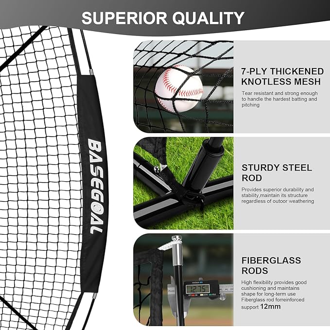 6'×6' Baseball Softball Practice Net,Baseball Backstop,with Batting Tee,Ball Caddy,for Hitting Pitching Batting Catching with Bow Frame,Bonus Strike Zone,Target,Portable and Foldable