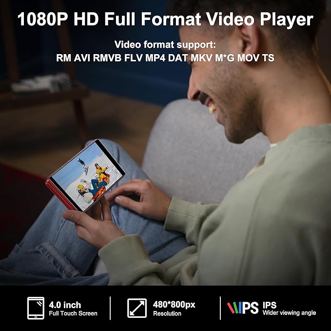 80GB Music Player, SWOFY M503Pro MP3 MP4 Player with Bluetooth and WiFi,Pandora,Amazon Music, 4" Touch Screen MP3 Player with Spotify, Audible, Audiobooks Up to 512GB Red