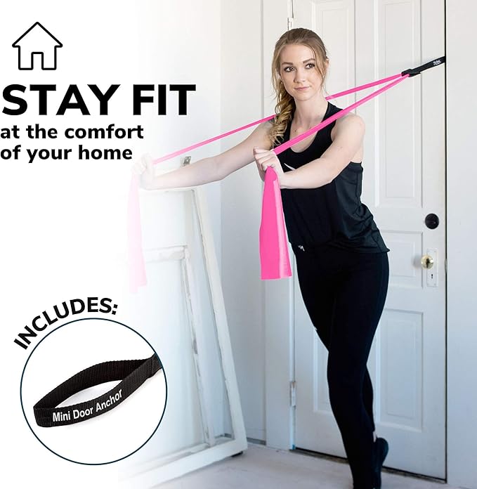7Ft Long Resistance Bands for Stretching - Resistance Bands Set with Door Anchor - Exercise Bands Including Carry Pouch, E-Book & App - Latex-Free Workout Bands